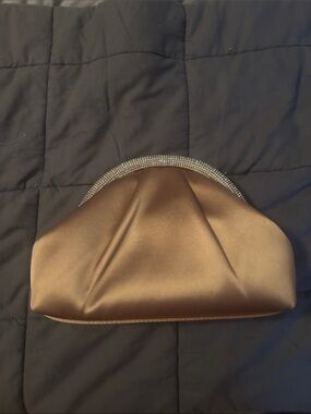 Nina Shoes Bronze Satin Clutch with Crystal Accent
